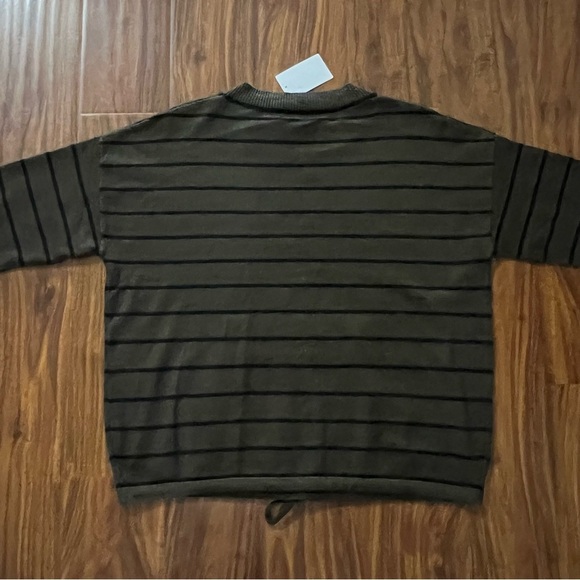 NWT Max Studio Drawstring Hem Pullover Sweater Olive Green Black Striped Small - Picture 8 of 8